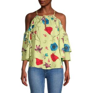 NWT New $268 Parker Cold-Shoulder Floral Valencia Yellow Top Size M